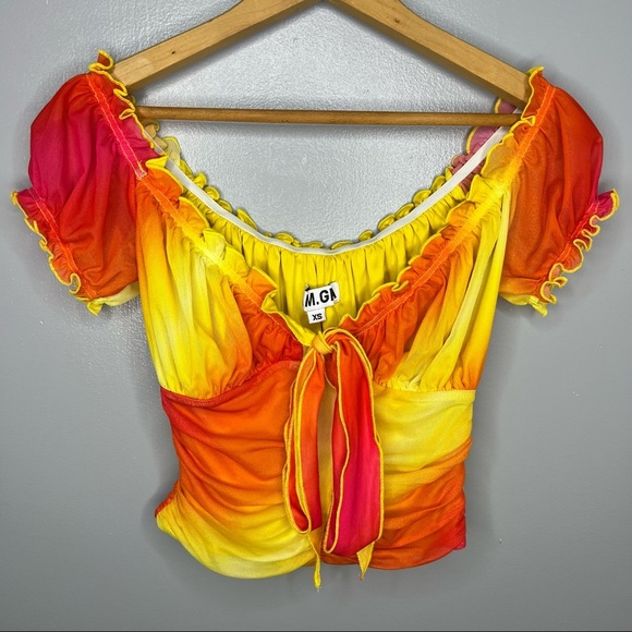 I.AM.GIA Orange and Yellow Tie Dye Hali Tie Front Top - Picture 2 of 6